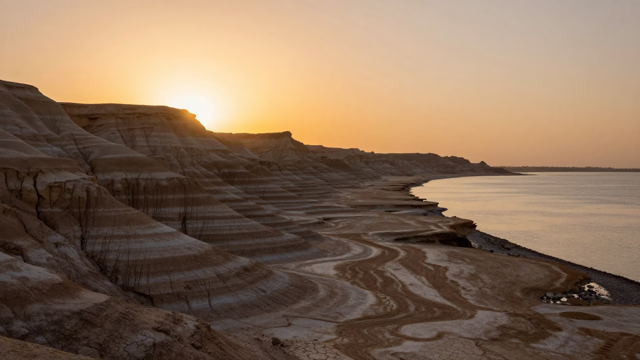 Badlands Canyon Silhouette Sunset Shoreline Cairo in along a wave-cut shoreline near Khan el-Khalili, Cairo