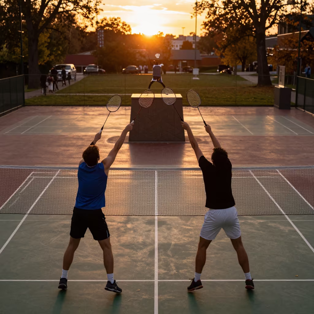 Badminton Doubles Intercept on Museum Plinth in on a museum plinth near Maxixe