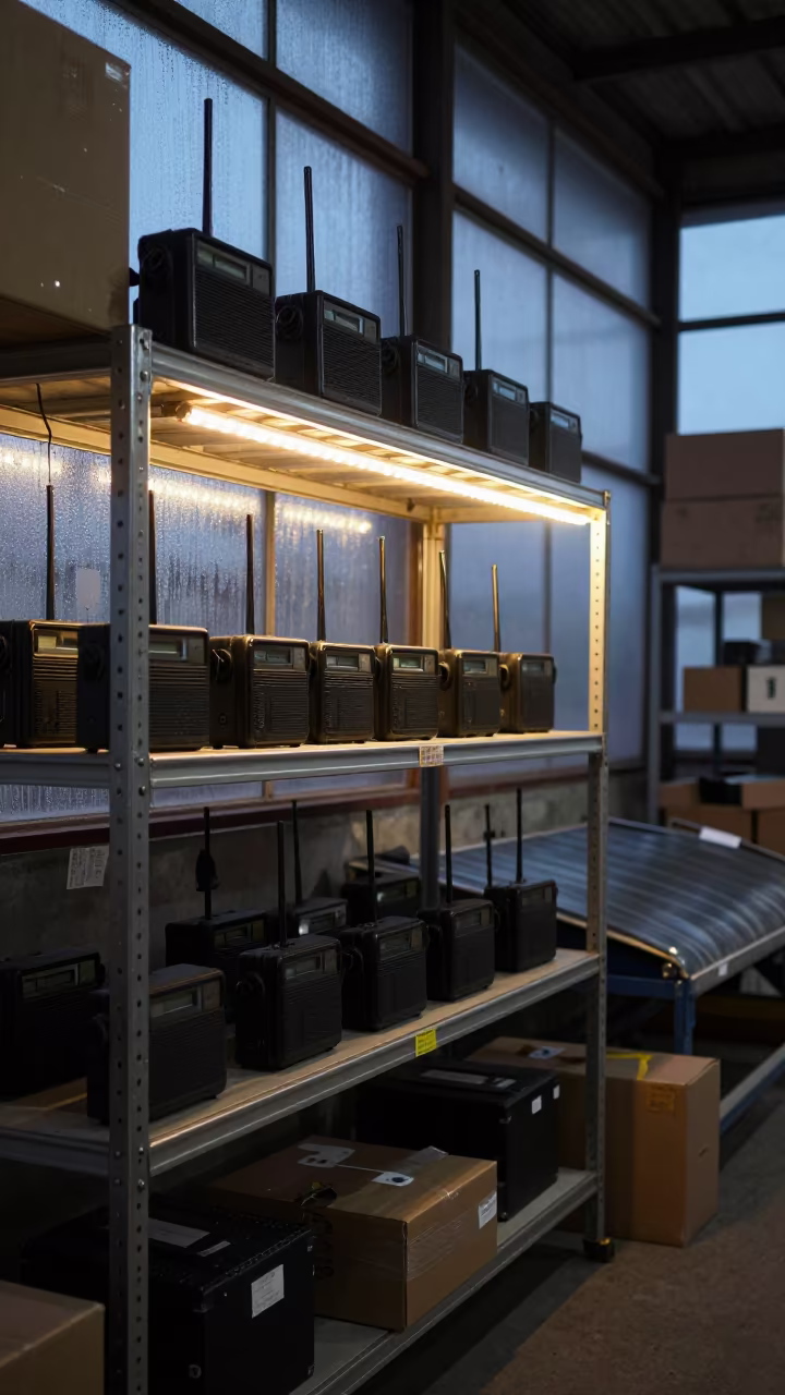 Baghdad Dispatch Radio Shelf Before Dawn in at a parcel sorting belt in Baghdad