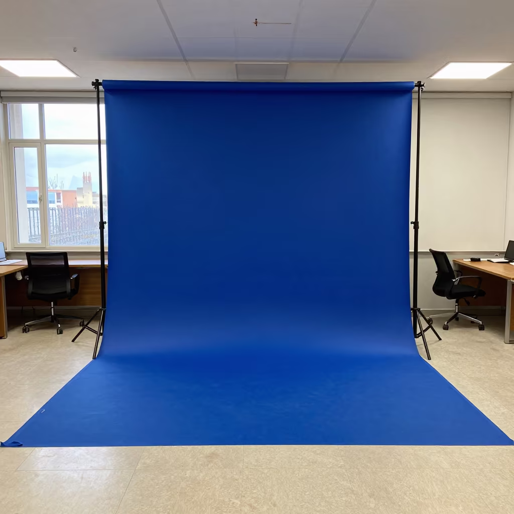 Baghdad Office Badge Backdrop in Winter Afternoon Light in inside an open-plan office bay in Baghdad