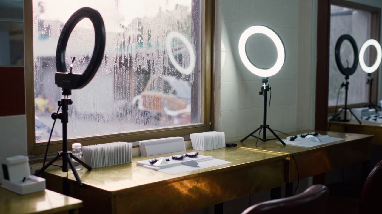 Bago Lash Studio Goldsmith Bench Wet Season in at a goldsmith bench in a bazaar jewelry lane near Bago