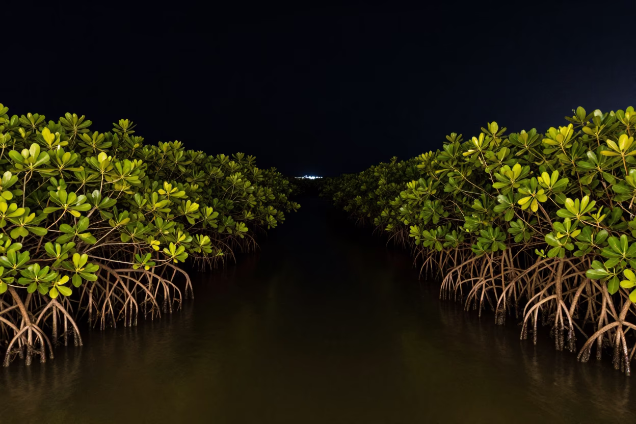 Bahia Harbor in Salvador at Deep In The Night Light in in Salvador, Brazil