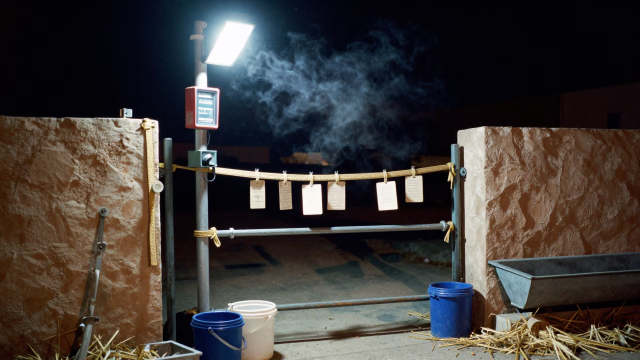 Bahrain Livestock Height Gauge Night Scene in near a windbreak and water trough in Bahrain