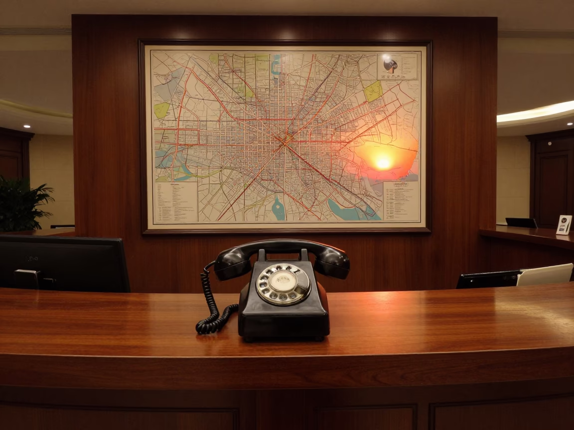 Bakelite Telephone in Beijing at As The Sun Drops Toward The Horizon in in Beijing, China