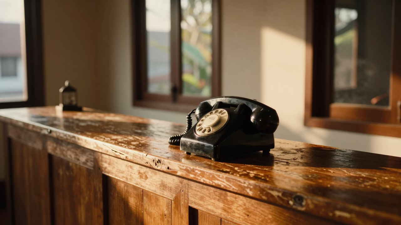Bakelite Telephone in Chiang Mai at Honeyed Evening Light in in Chiang Mai, Thailand