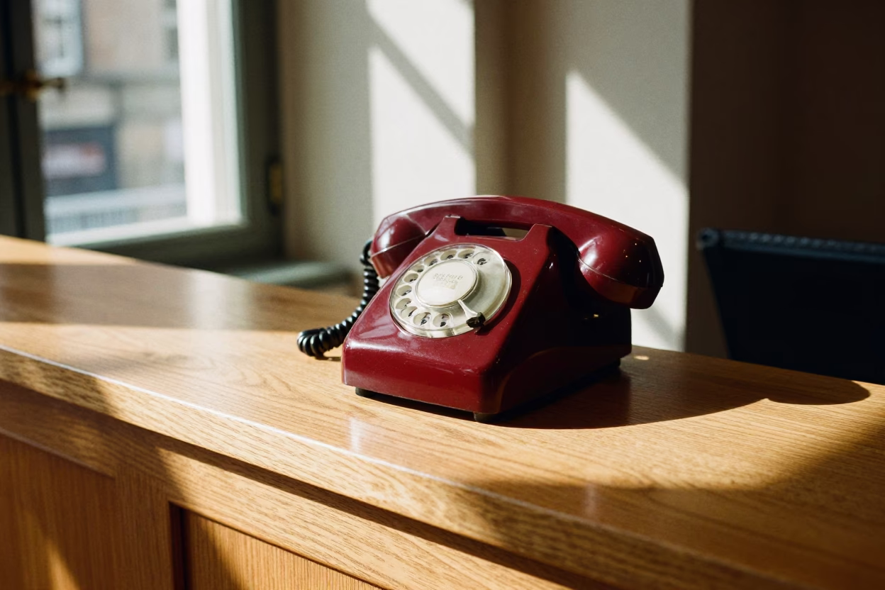 Bakelite Telephone in Edinburgh at Bright Midmorning Light in in Edinburgh, United Kingdom