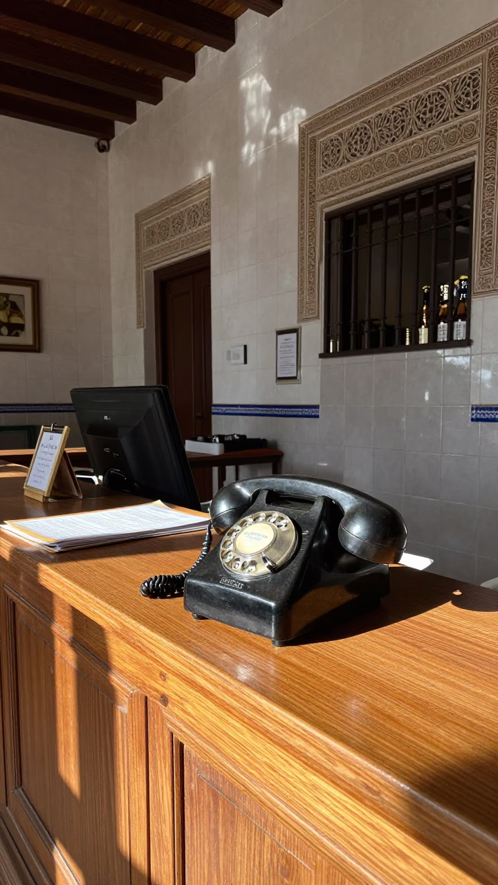 Bakelite Telephone in Granada at Midday Light in in Granada, Spain