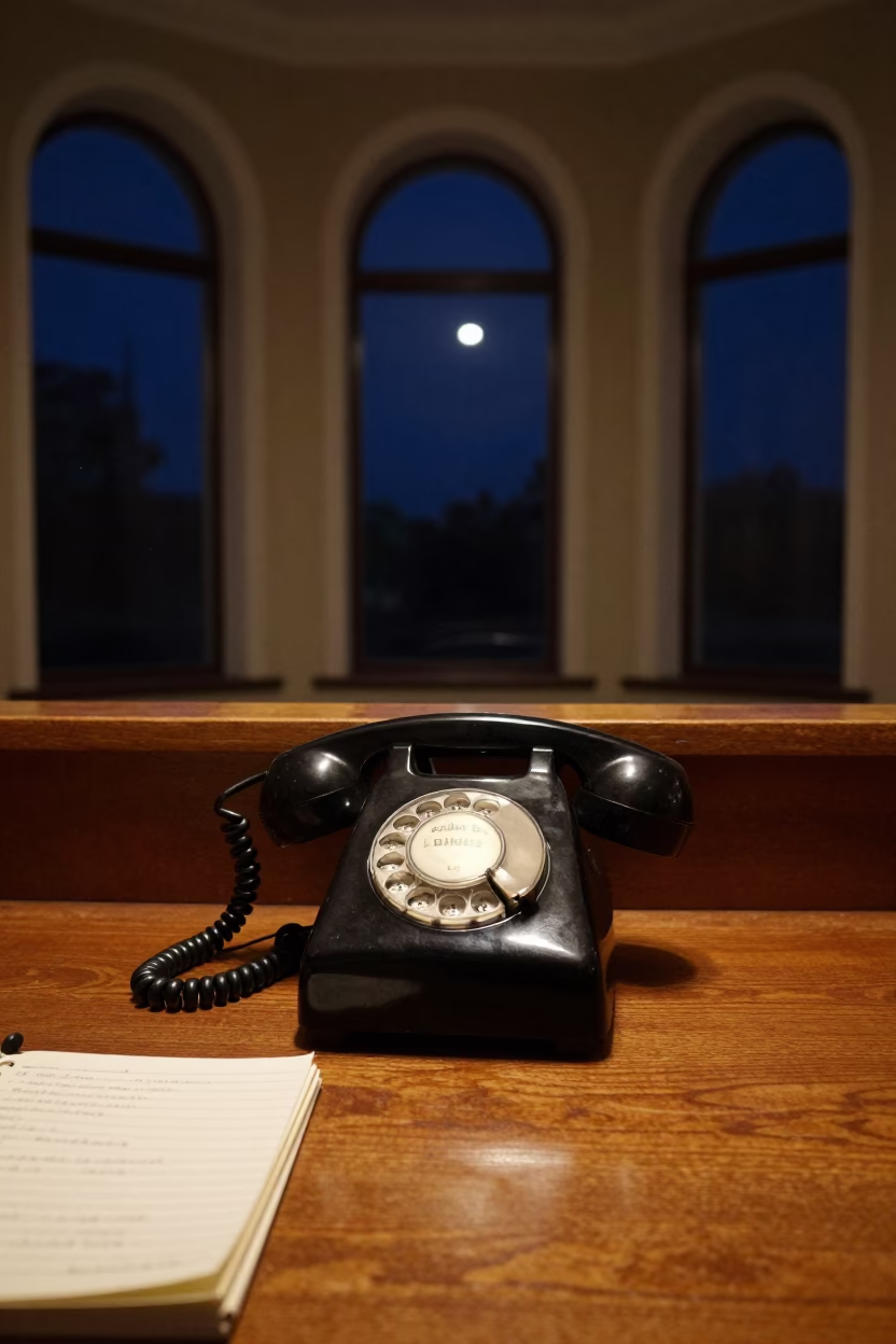 Bakelite Telephone in Krakow at The Deepest Night Sky Light in in Krakow, Poland