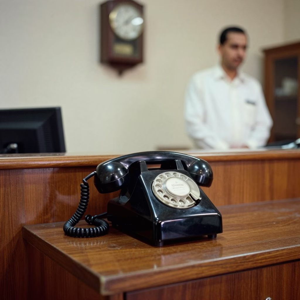 Bakelite Telephone in Luxor at As City Lights Begin To Glow in in Luxor, Egypt