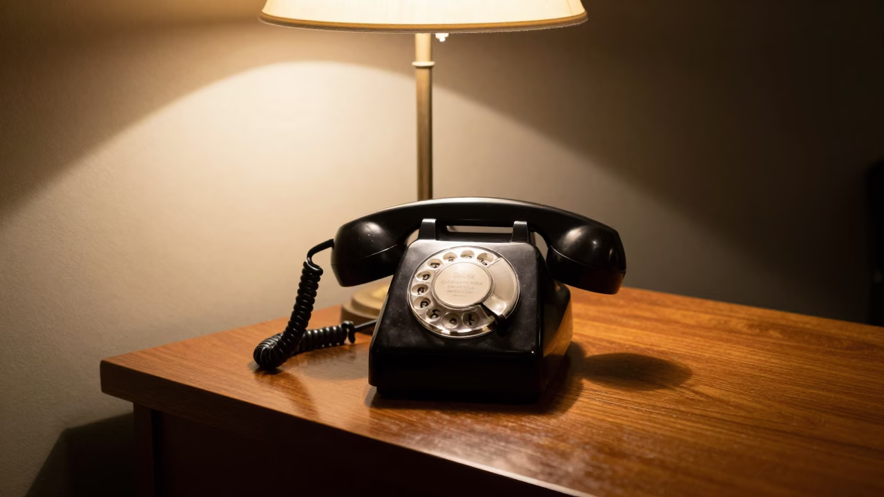 Bakelite Telephone in Quebec City at Midnight Light in in Quebec City, Quebec, Canada