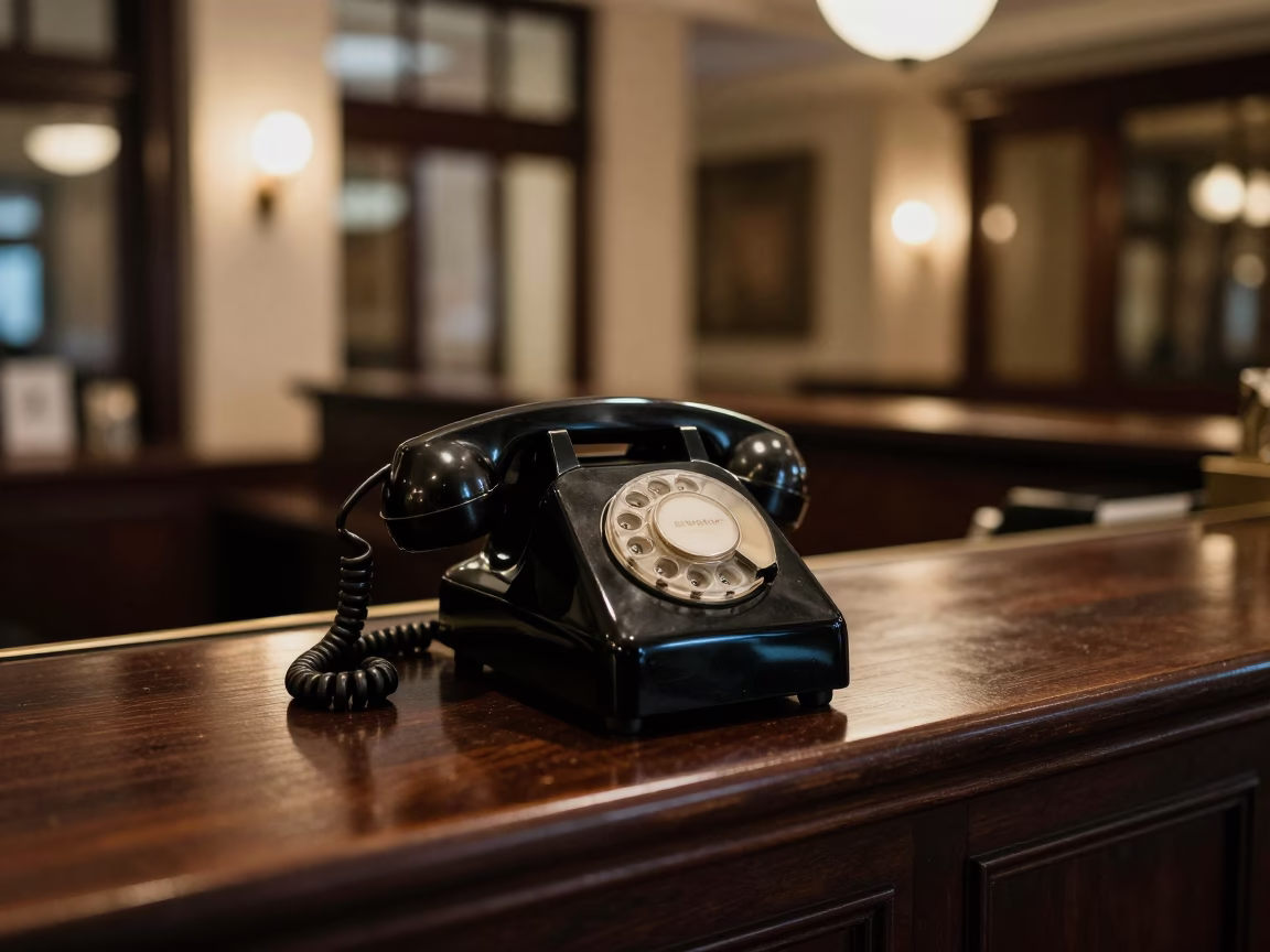 Bakelite Telephone in Wellington at As City Lights Begin To Glow in in Wellington, New Zealand