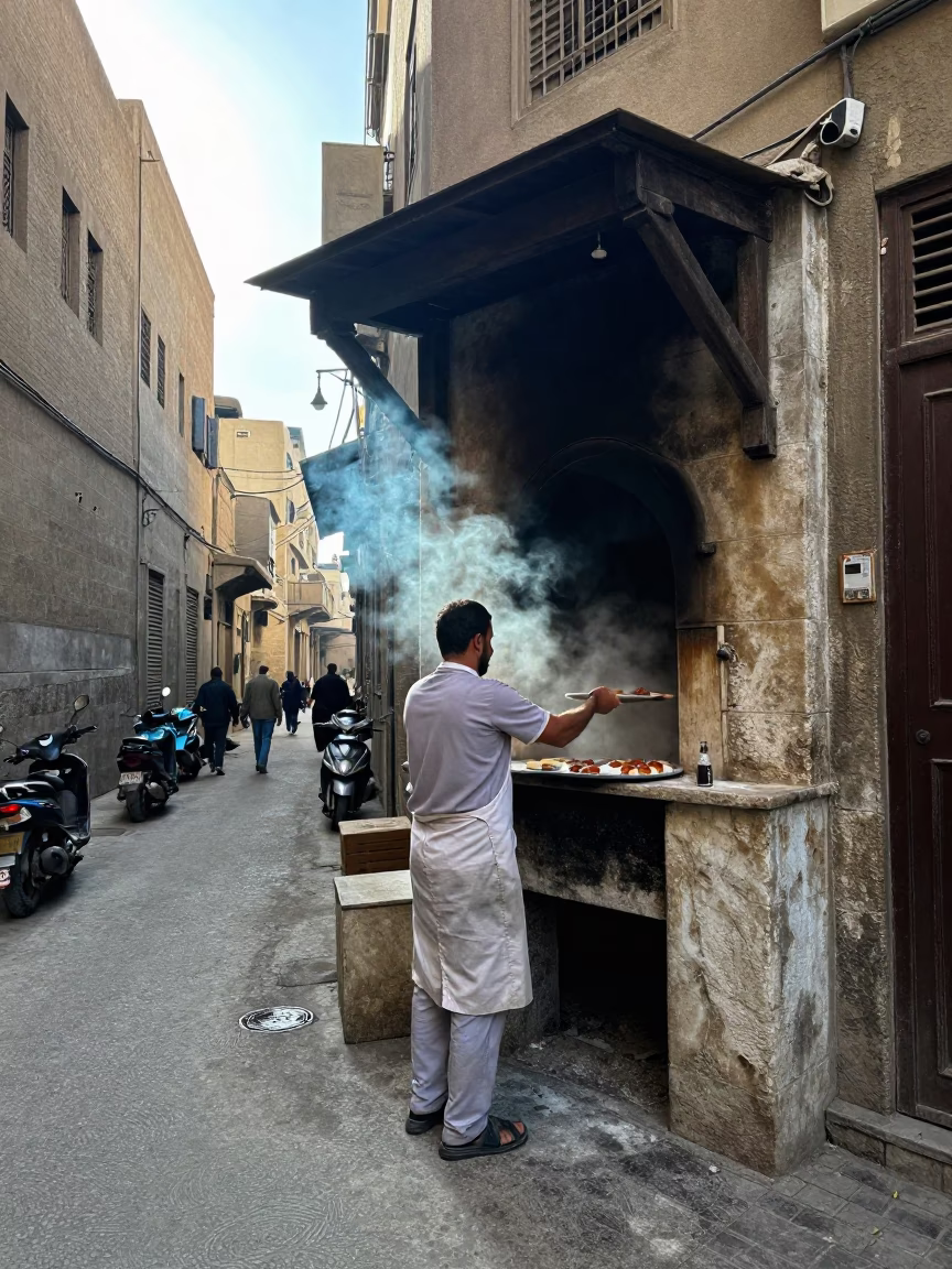 Baker at Early Morning Light in in Cairo, Egypt