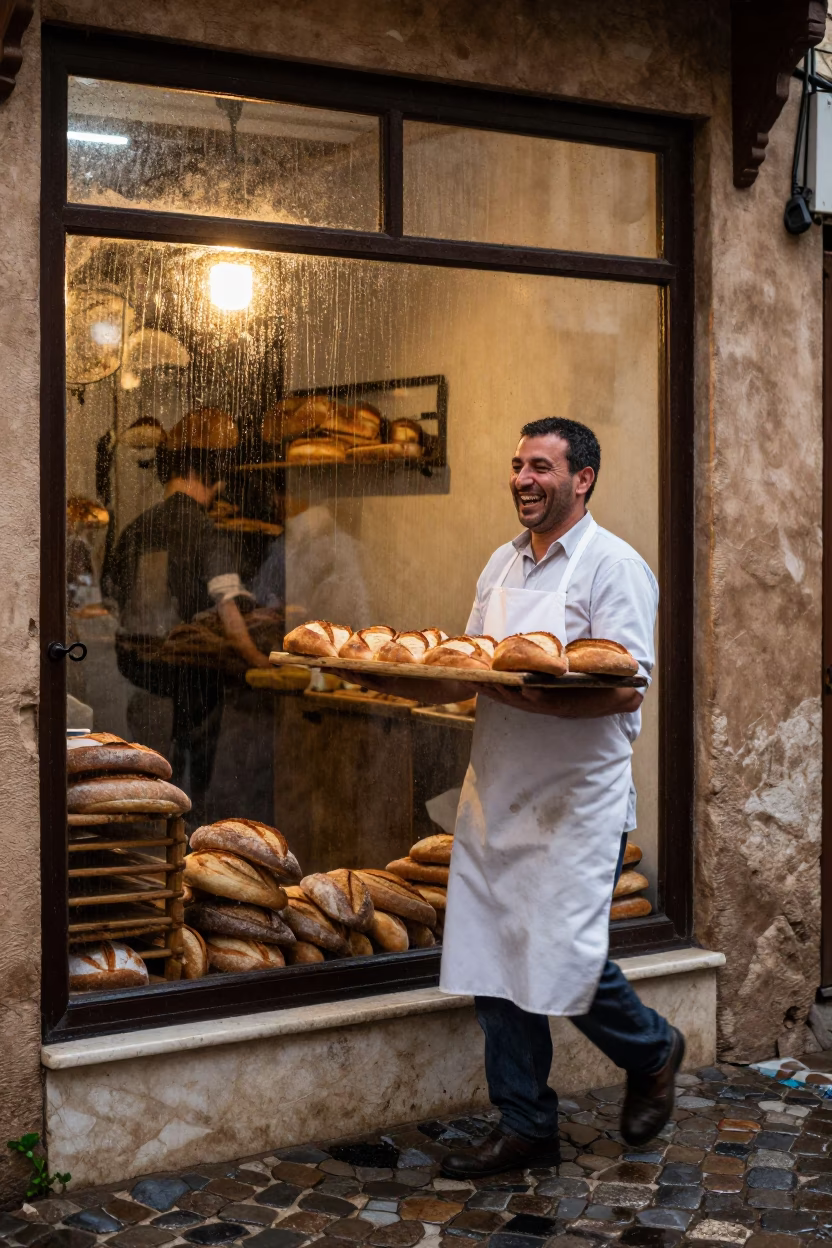 Baker Laughing in Fez in in Fez, Morocco