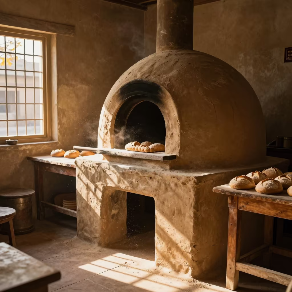 Baker Pulls Bread from Clay Oven in Bikaner Cafe in in a cafe in Bikaner