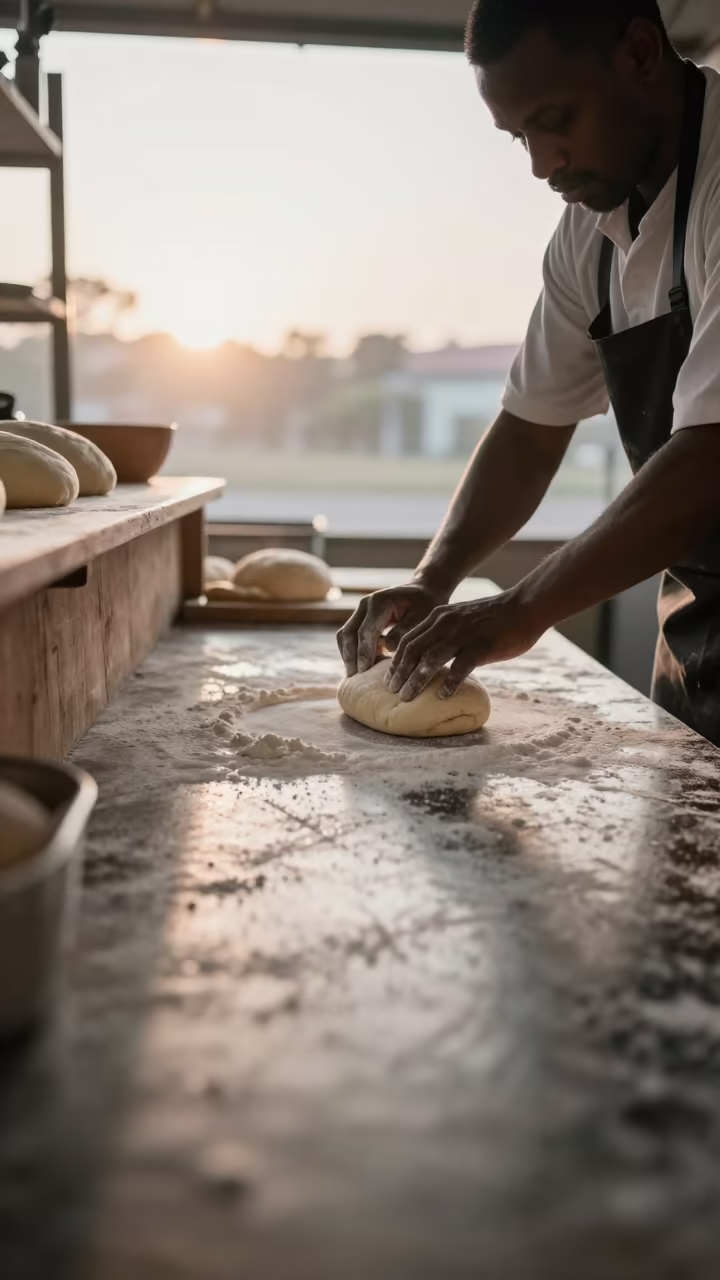Baker Scores Dough in Morogoro Cafe Dawn in in a cafe in Morogoro