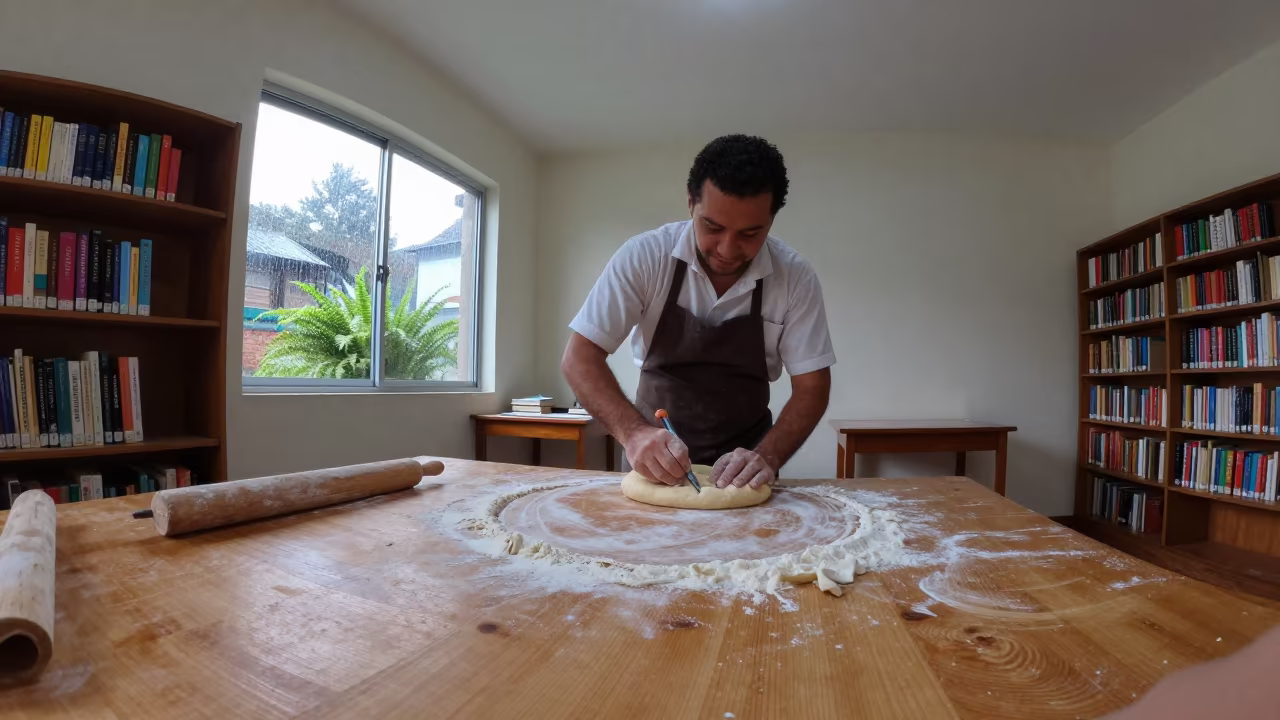 Baker Scores Dough in Tegucigalpa Library in in a library reading room in Tegucigalpa