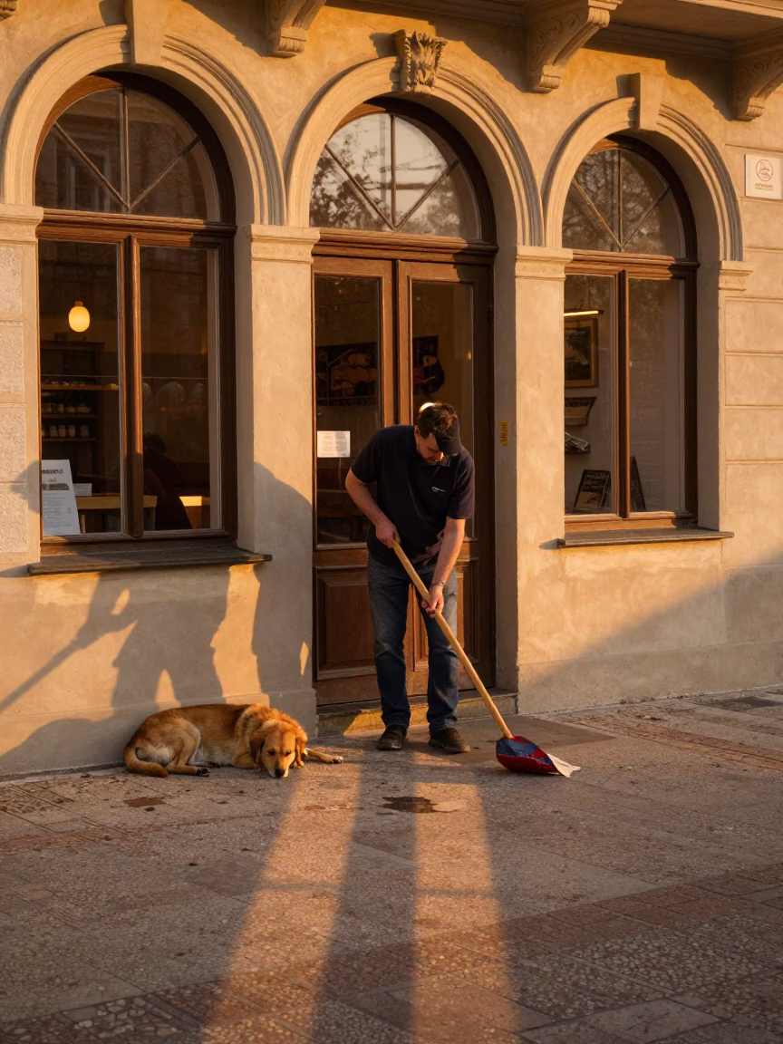 Baker Sweeping in Krakow in in Krakow, Poland