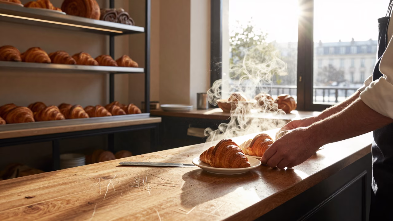 Bakery Counter just after sunrise in Paris in in Paris, France