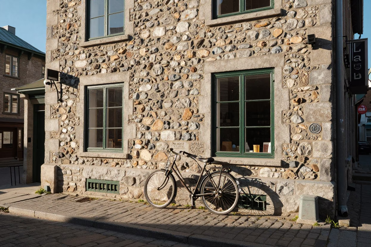Bakery Exterior in Quebec City at Clear Late-afternoon Light in in Quebec City, Quebec, Canada