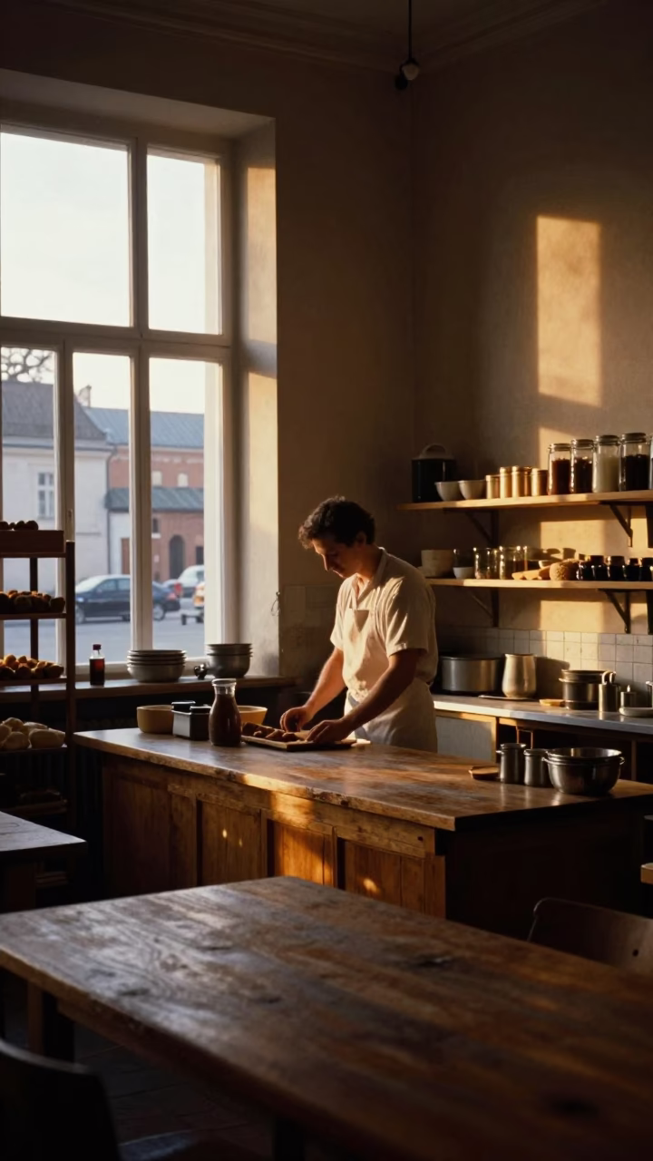 Bakery Interior in Krakow at First Light Of Dawn in in Krakow, Poland