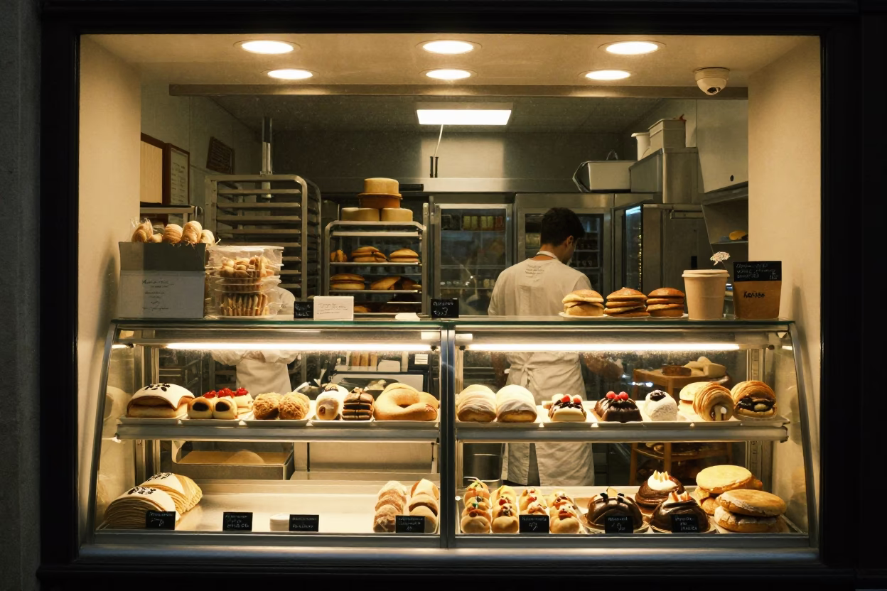 Bakery Interior in Paris at Late At Night Light in in Paris, France