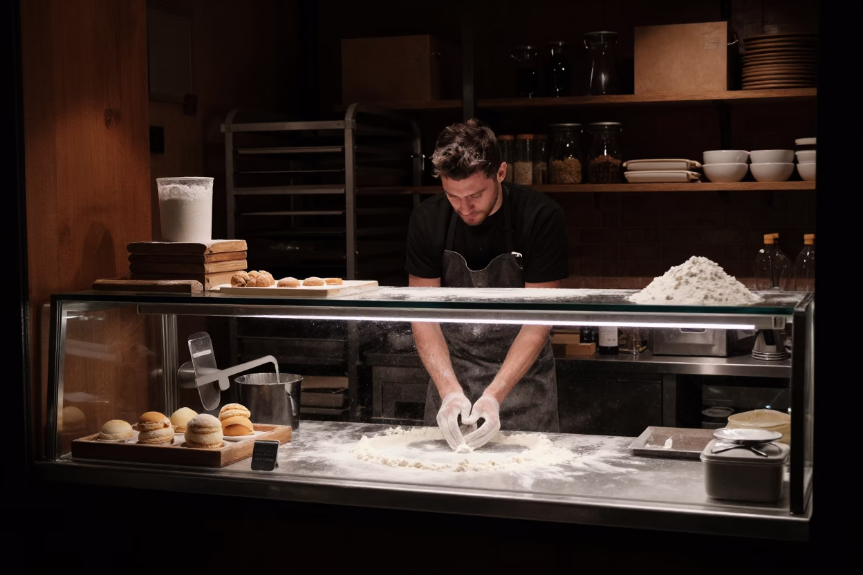 Bakery Interior in Stockholm at Deep In The Night Light in in Stockholm, Sweden