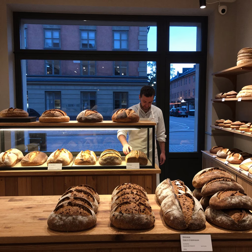 Bakery Interior in Stockholm at Sunrise Light in in Stockholm, Sweden
