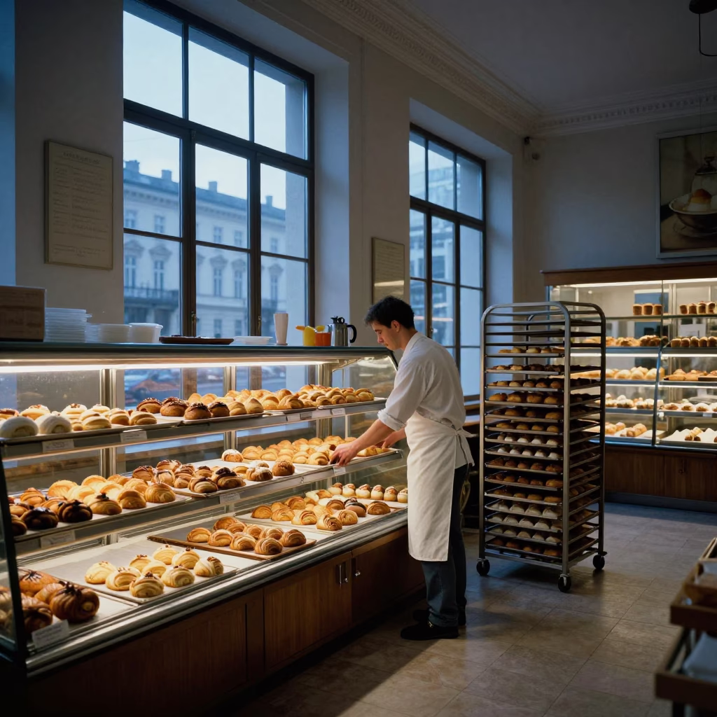 Bakery Interior in Vienna at Sunrise Light in in Vienna, Austria