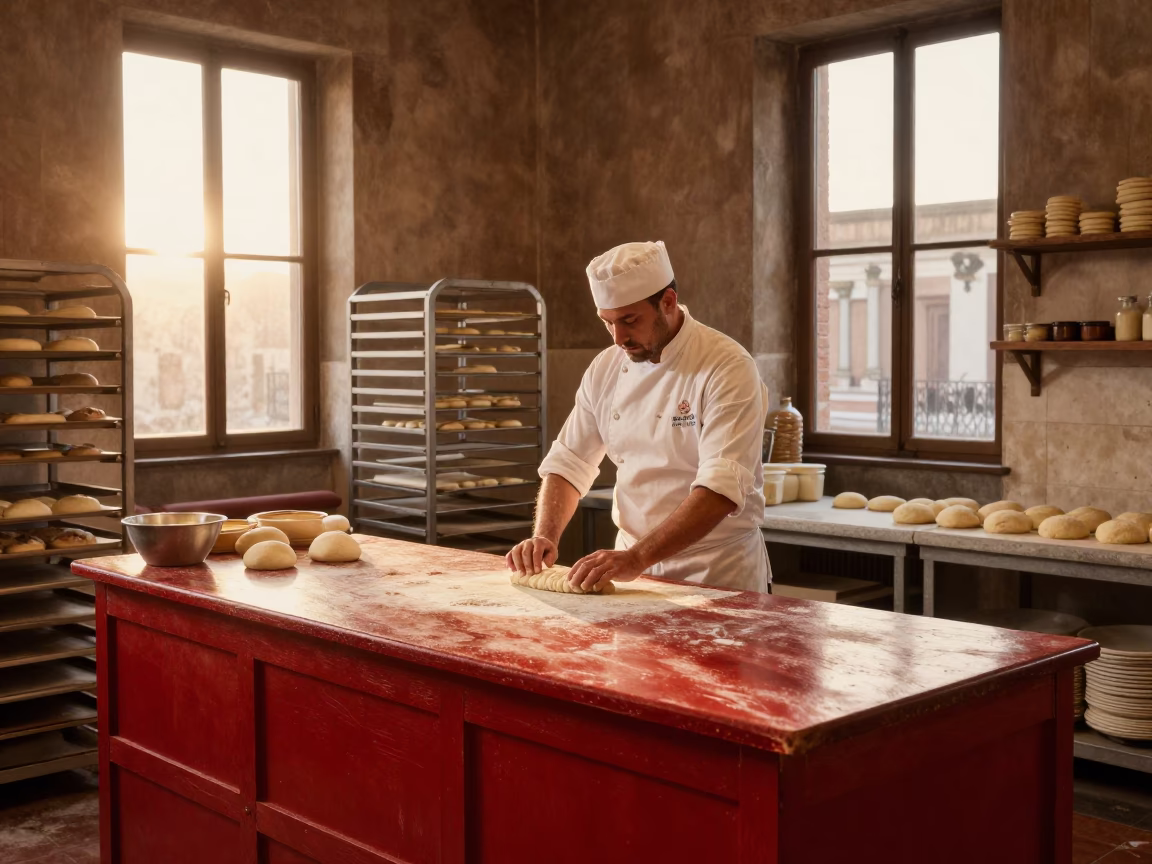 Bakery Preparation in Rome at First Light Of Dawn in in Rome, Italy