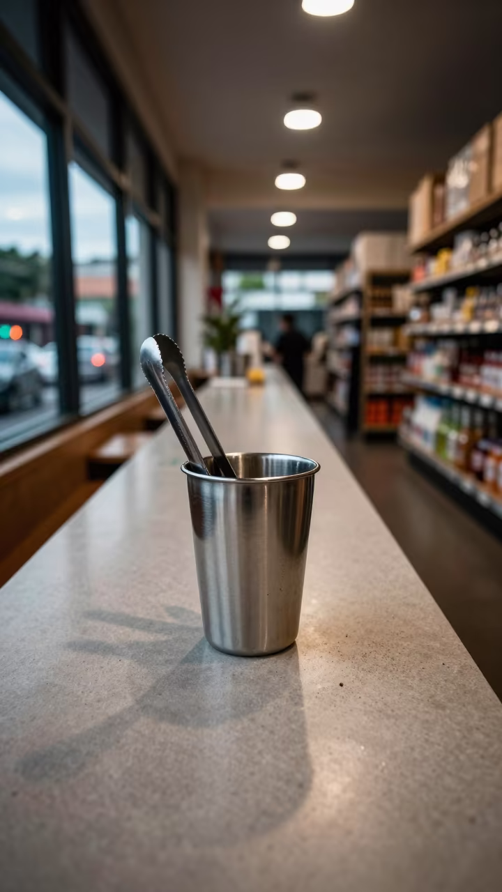 Bakery Sanitizer Cup in Denpasar Corridor in inside a fitting room corridor near Denpasar