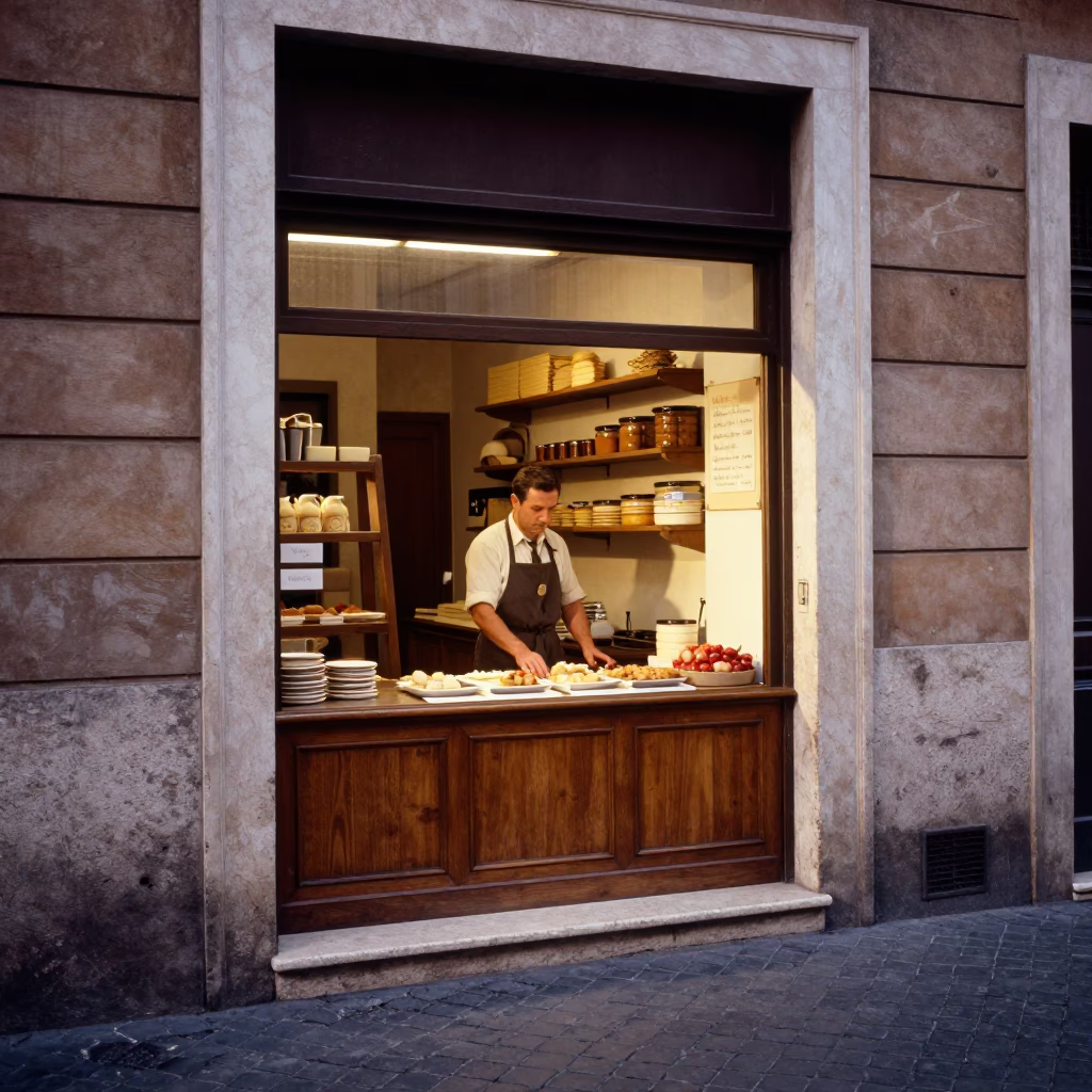 Bakery Scene in Rome at The Early Morning Light in in Rome, Italy