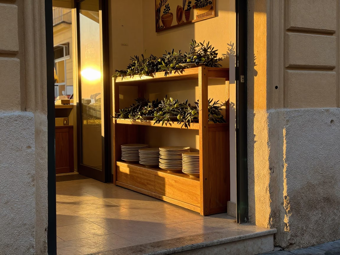 Bakery Shelf in Palermo at Sunset Light in in Palermo, Italy