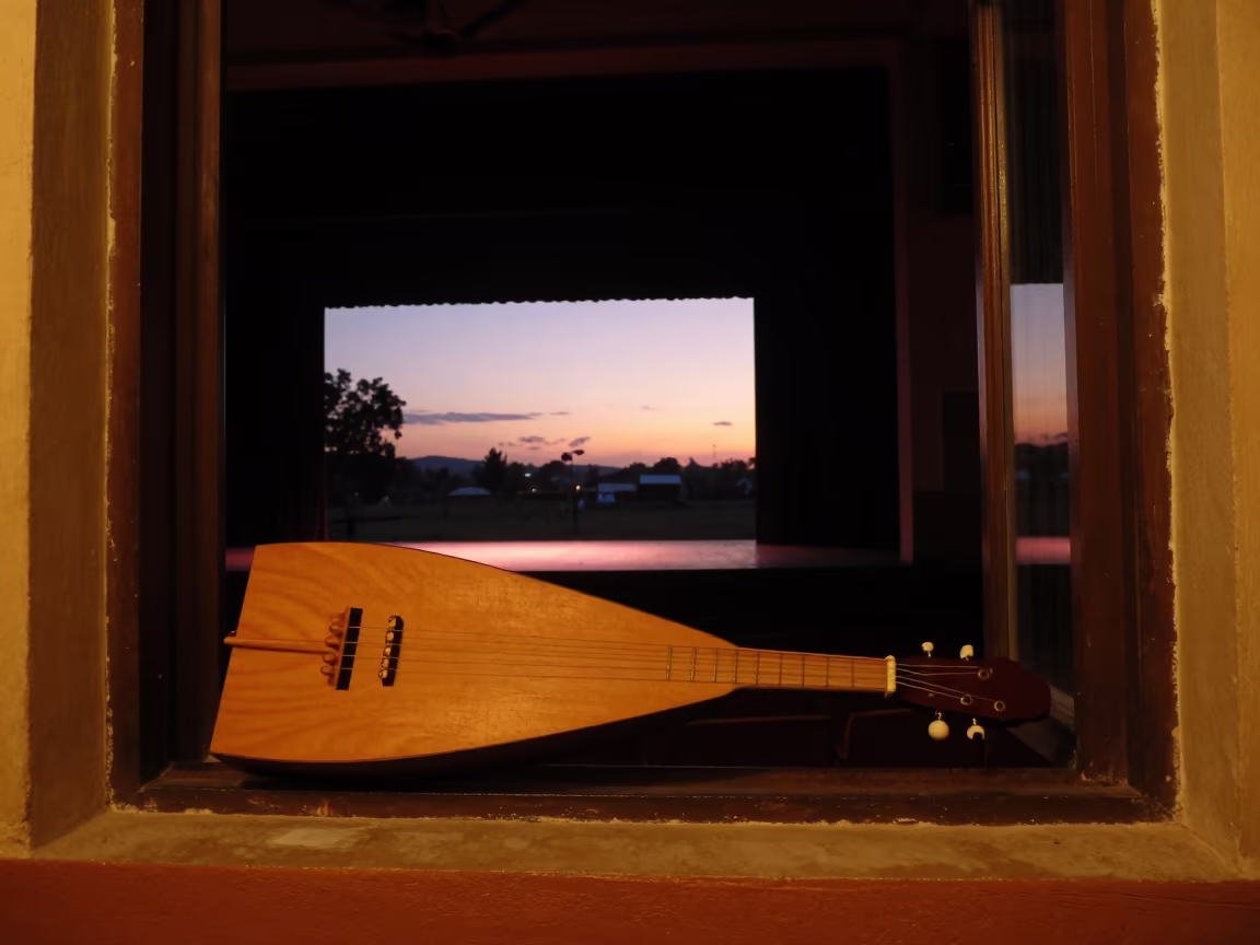 Balalaika on Theater Windowsill Sunset Acarigua in on a theater stage in Acarigua