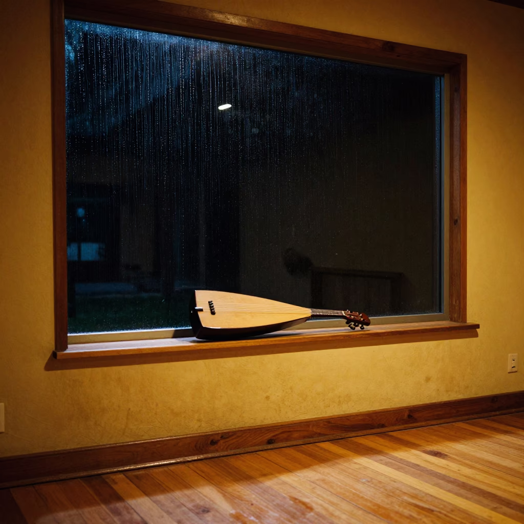 Balalaika on Windowsill Winter Midnight Harare Rehearsal in in a rehearsal room in Harare