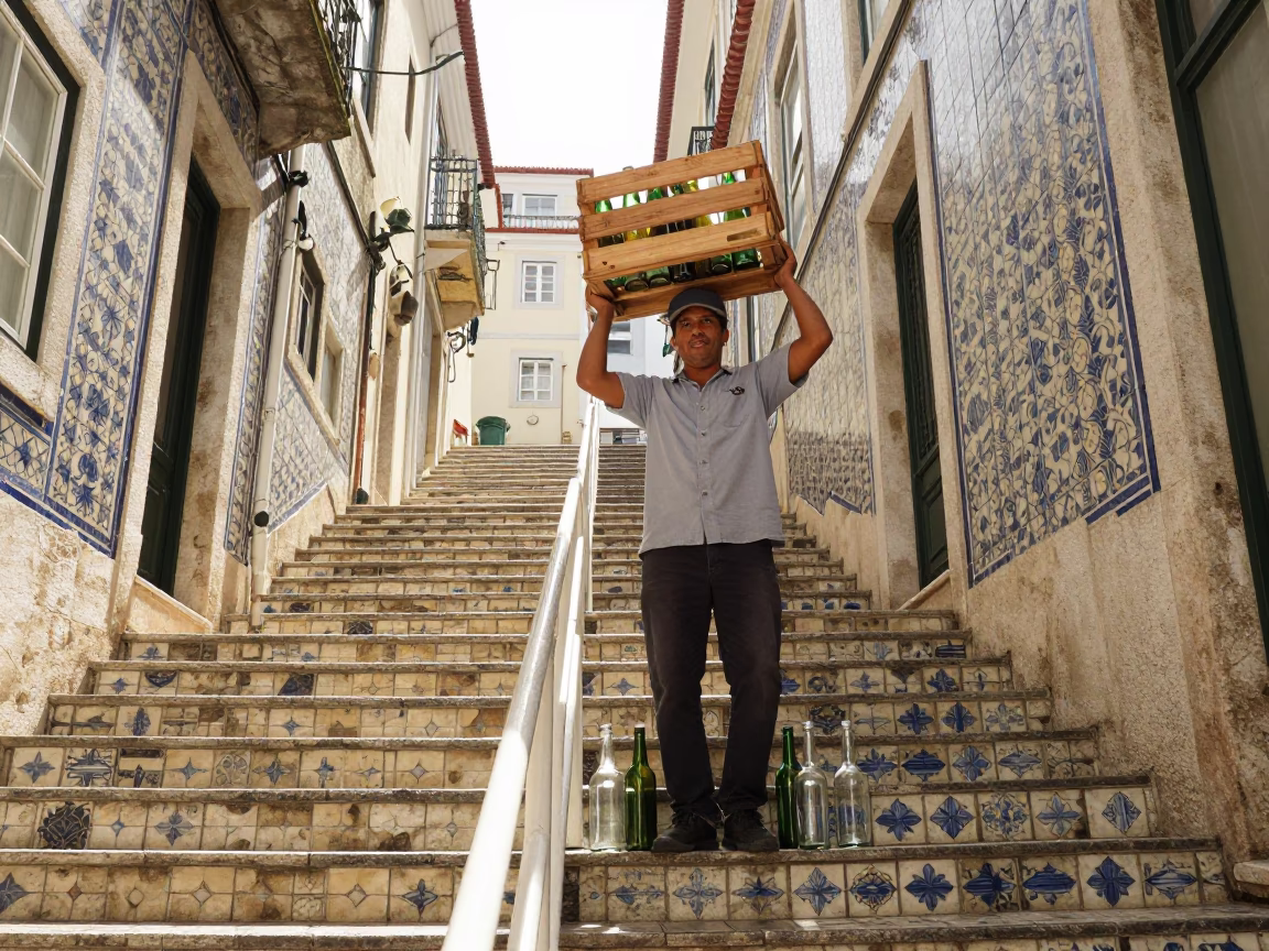 Balancing Bottles in Lisbon in in Lisbon, Portugal