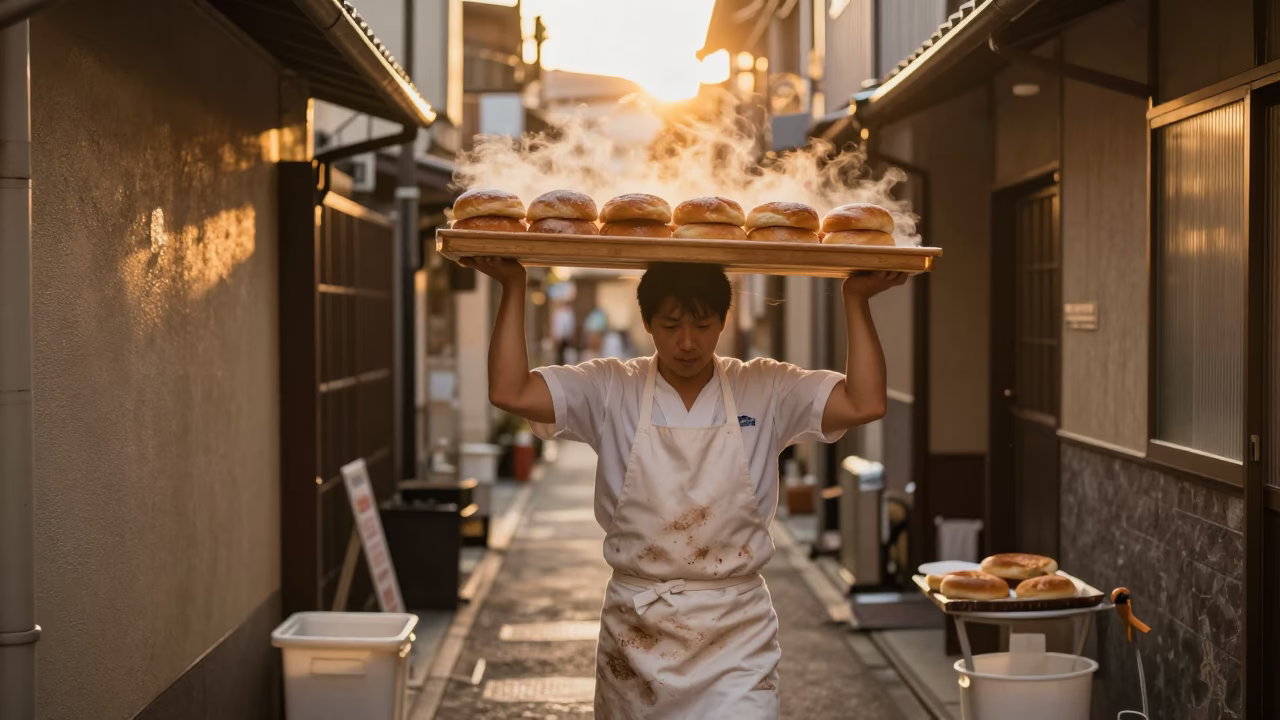 Balancing Bread in Osaka in in Osaka, Japan