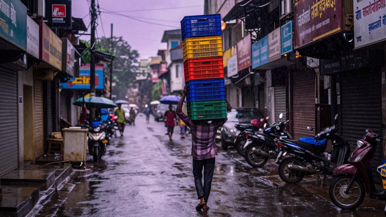 Balancing Crates in Mumbai in in Mumbai, India