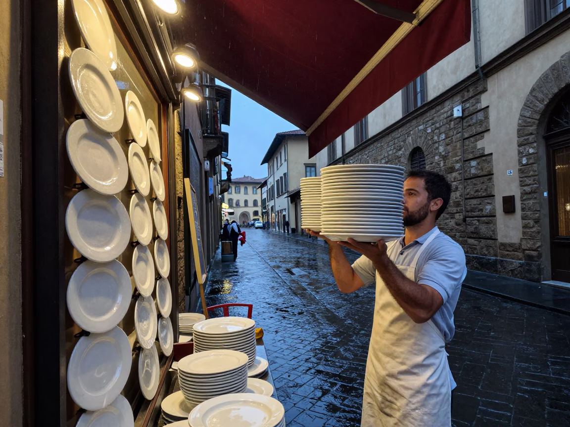 Balancing Plates in Florence in in Florence, Italy