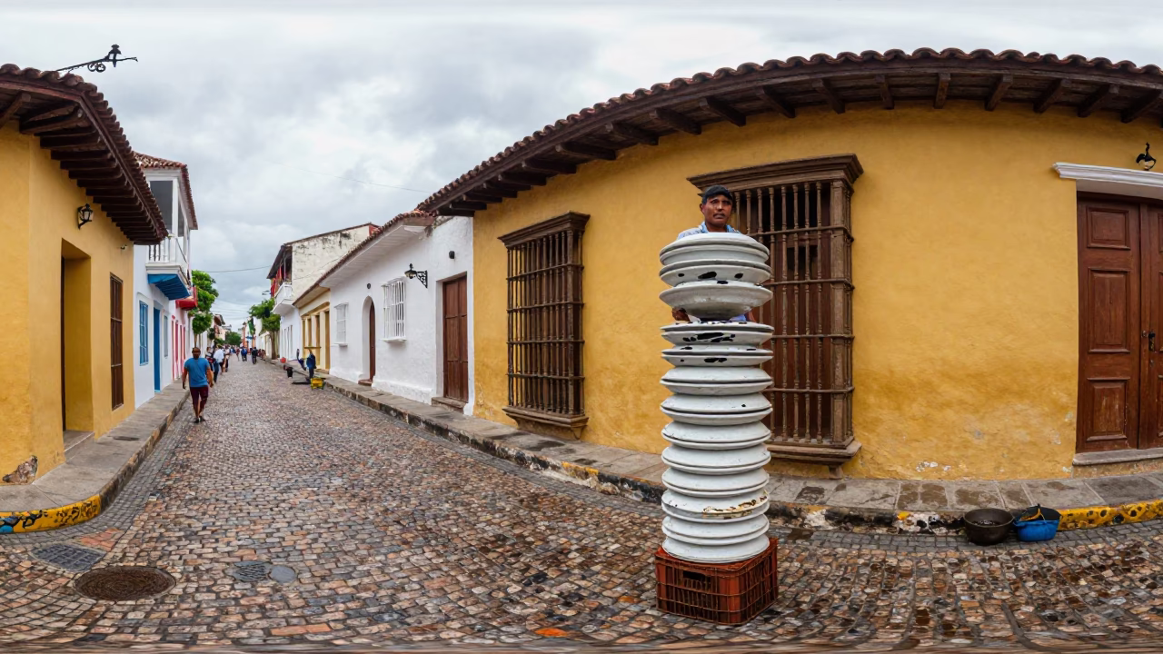 Balancing Saucers in Cartagena in in Cartagena, Colombia