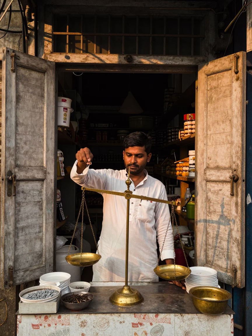 Balancing Scales in Kolkata in in Kolkata, India
