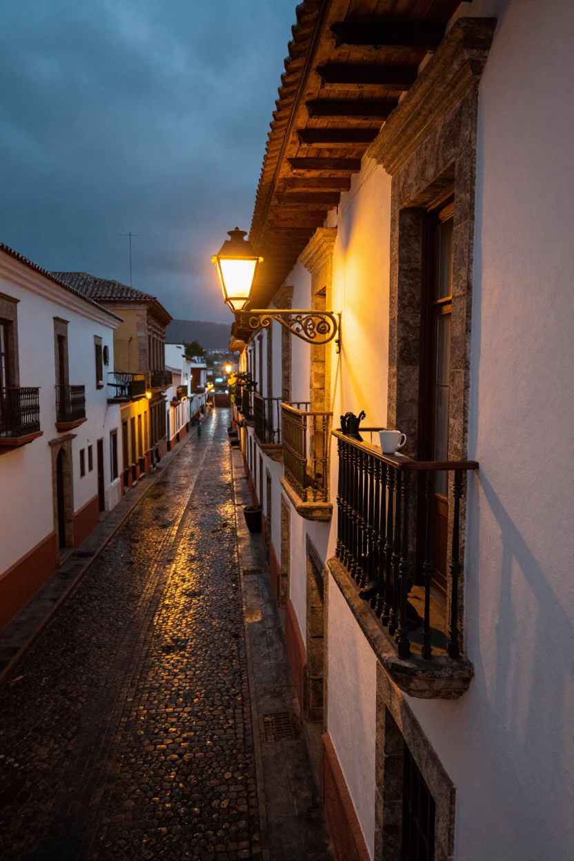 Balcony after dark in Quito in in Quito, Ecuador
