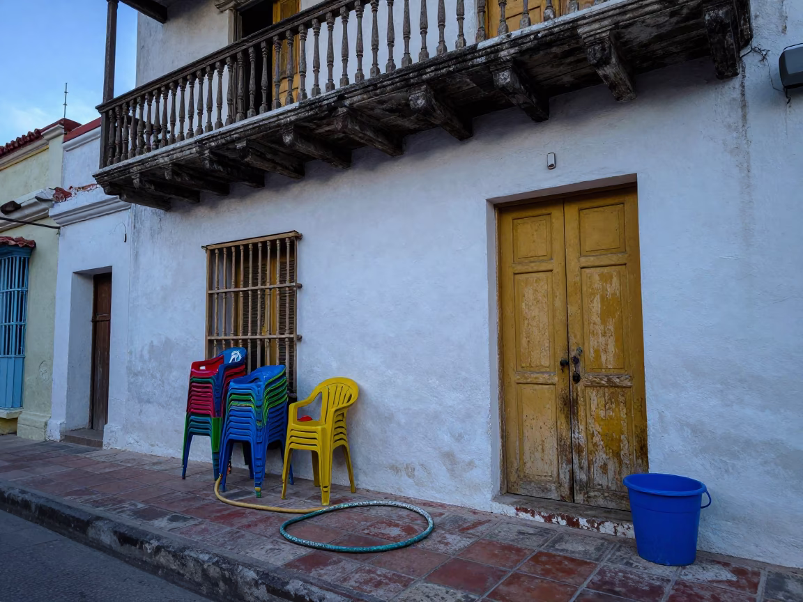 Balcony at Early Morning Light in in Cartagena, Colombia