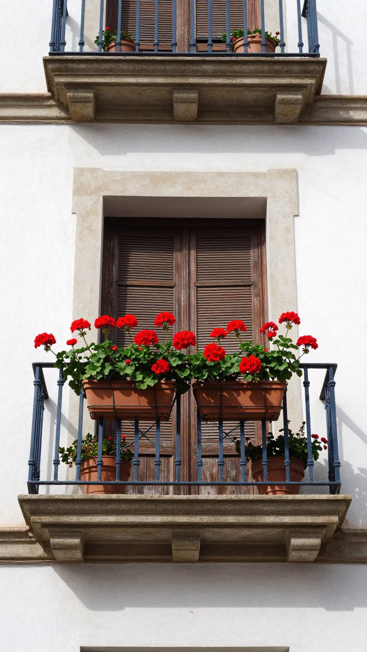 Balcony at Flat Noon Light in in Barcelona, Spain