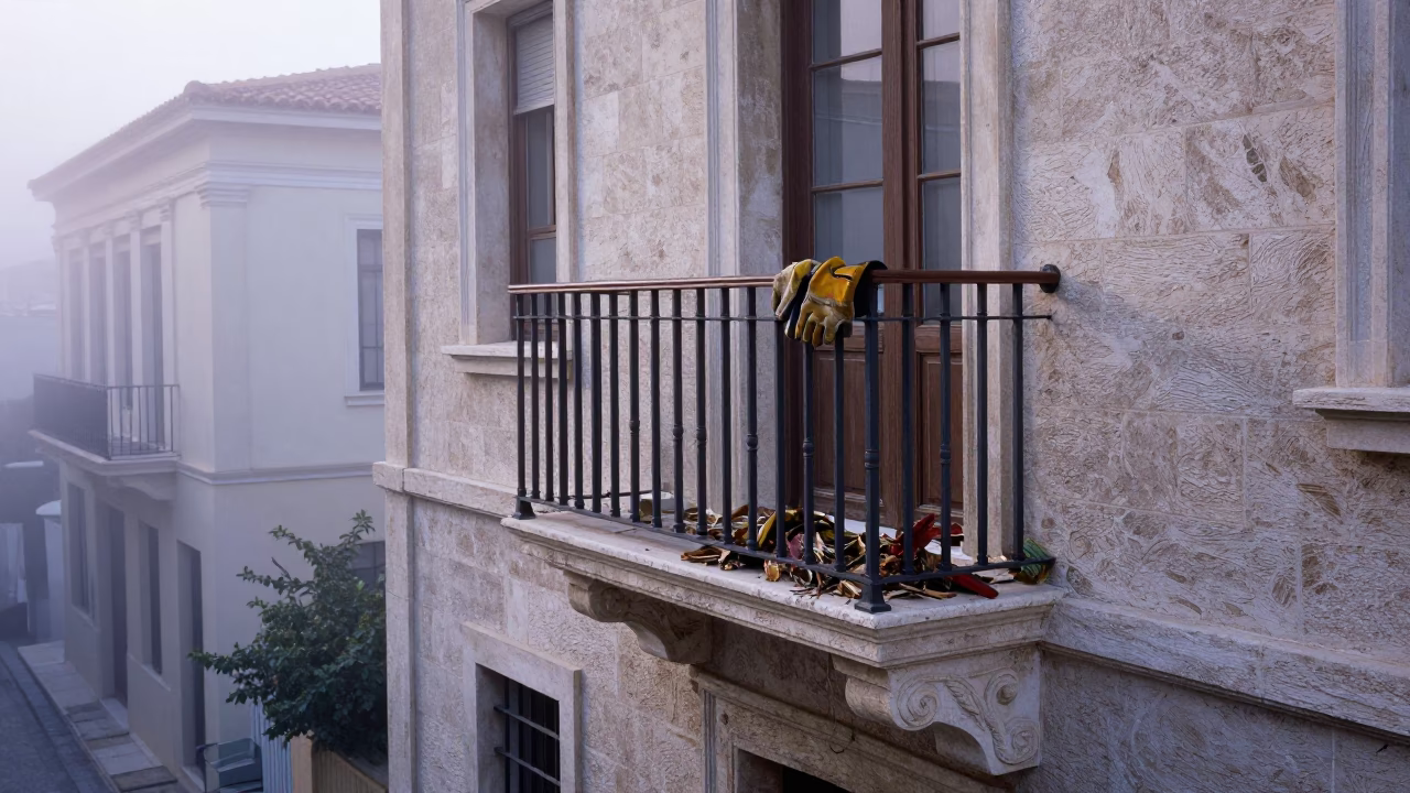 Balcony Debris in Athens in in Athens, Greece