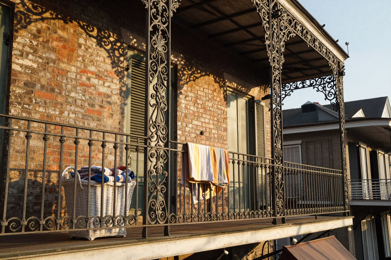 Balcony Details at Late Afternoon Light in New Orleans in in New Orleans, Louisiana, United States