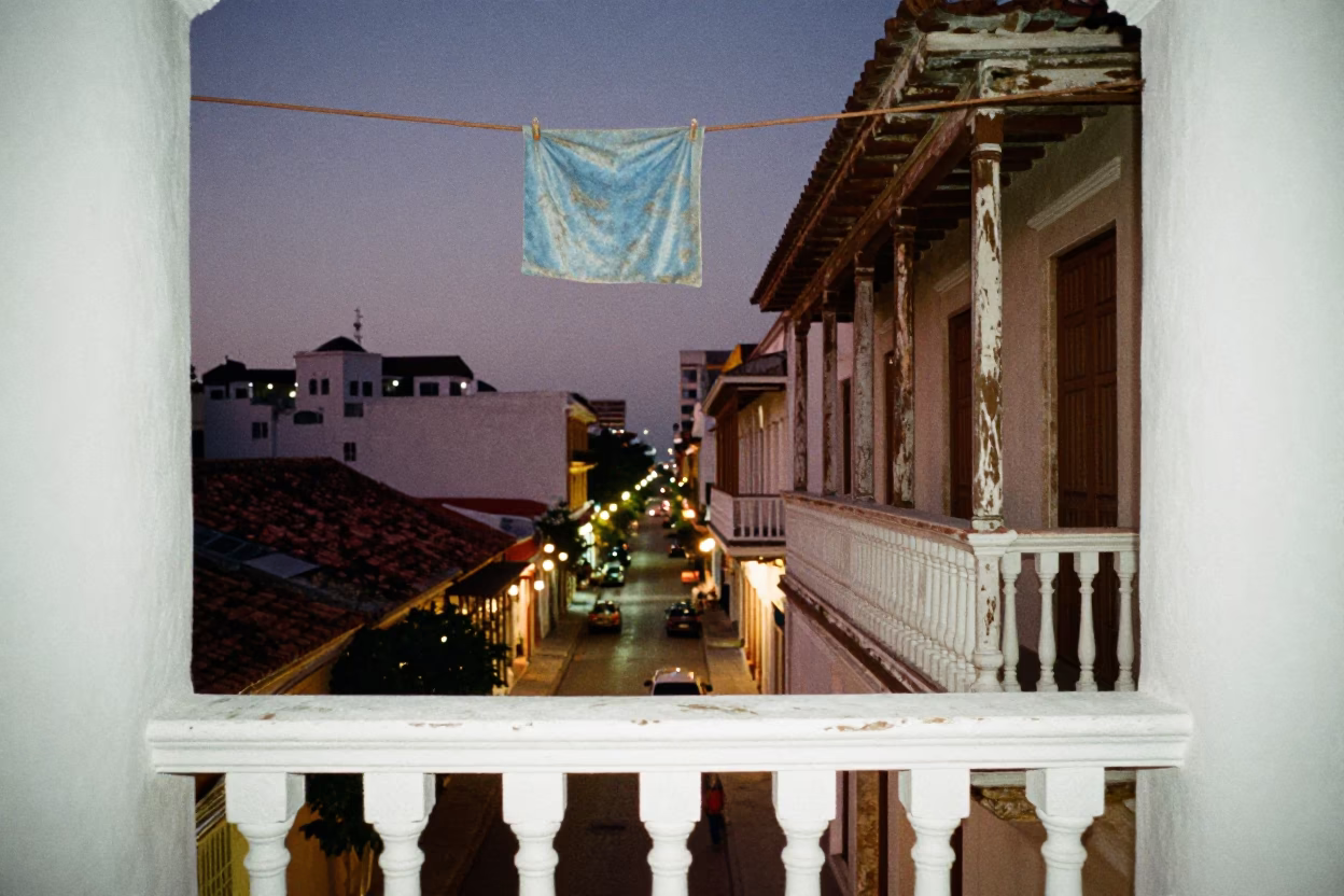 Balcony Evening in Cartagena at As City Lights Begin To Glow in in Cartagena, Colombia