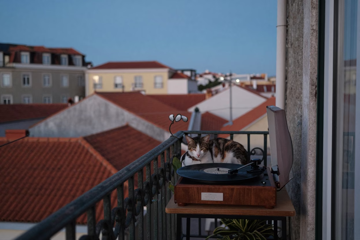 Balcony Evening in Lisbon at Evening Light in in Lisbon, Portugal