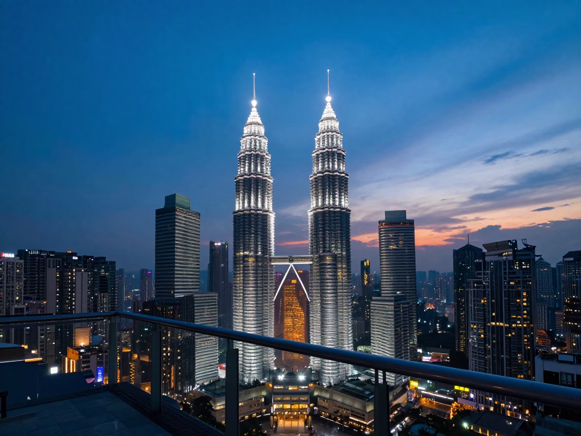 Balcony in Kuala Lumpur at Indigo Twilight After Sunset in in Kuala Lumpur, Malaysia