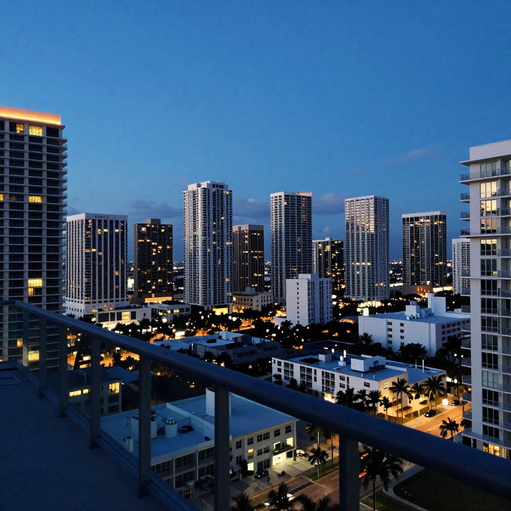 Balcony in Miami at Blue Hour in in Miami, Florida, United States