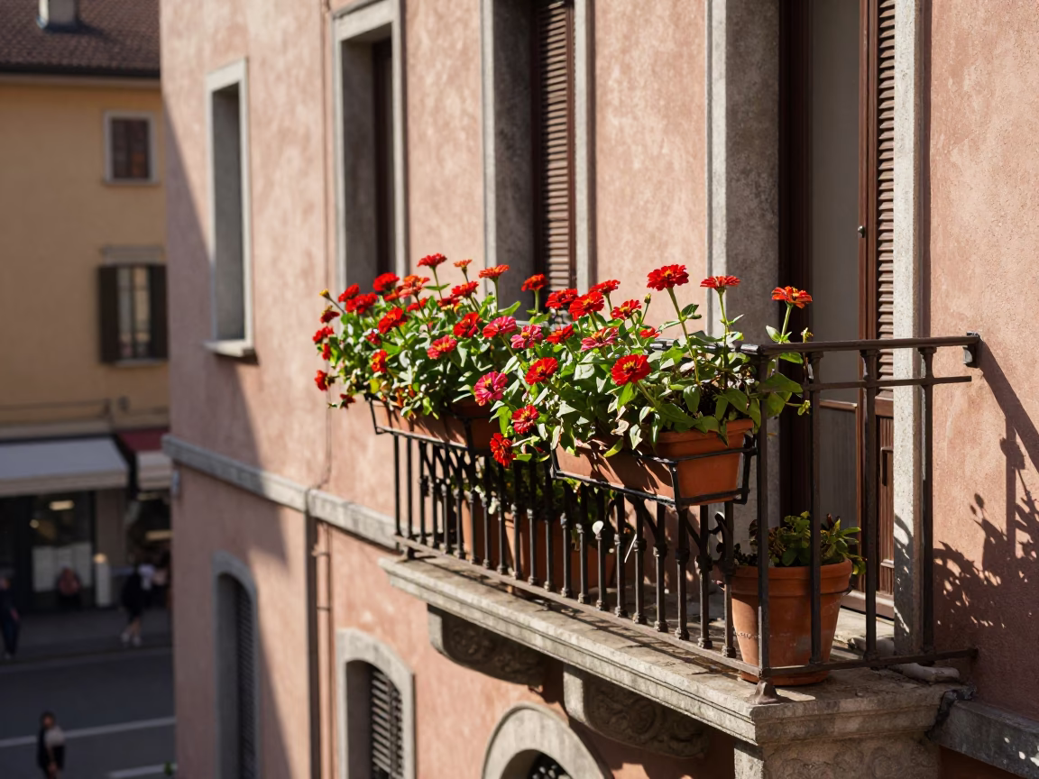 Balcony in Milan at Afternoon Light in in Milan, Italy